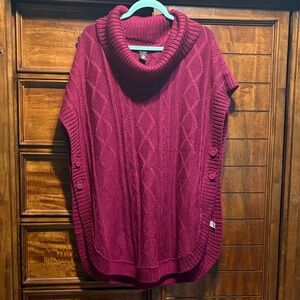 Style and Co. Women's Patterned Cowl Neck Sweater Poncho-Burgundy